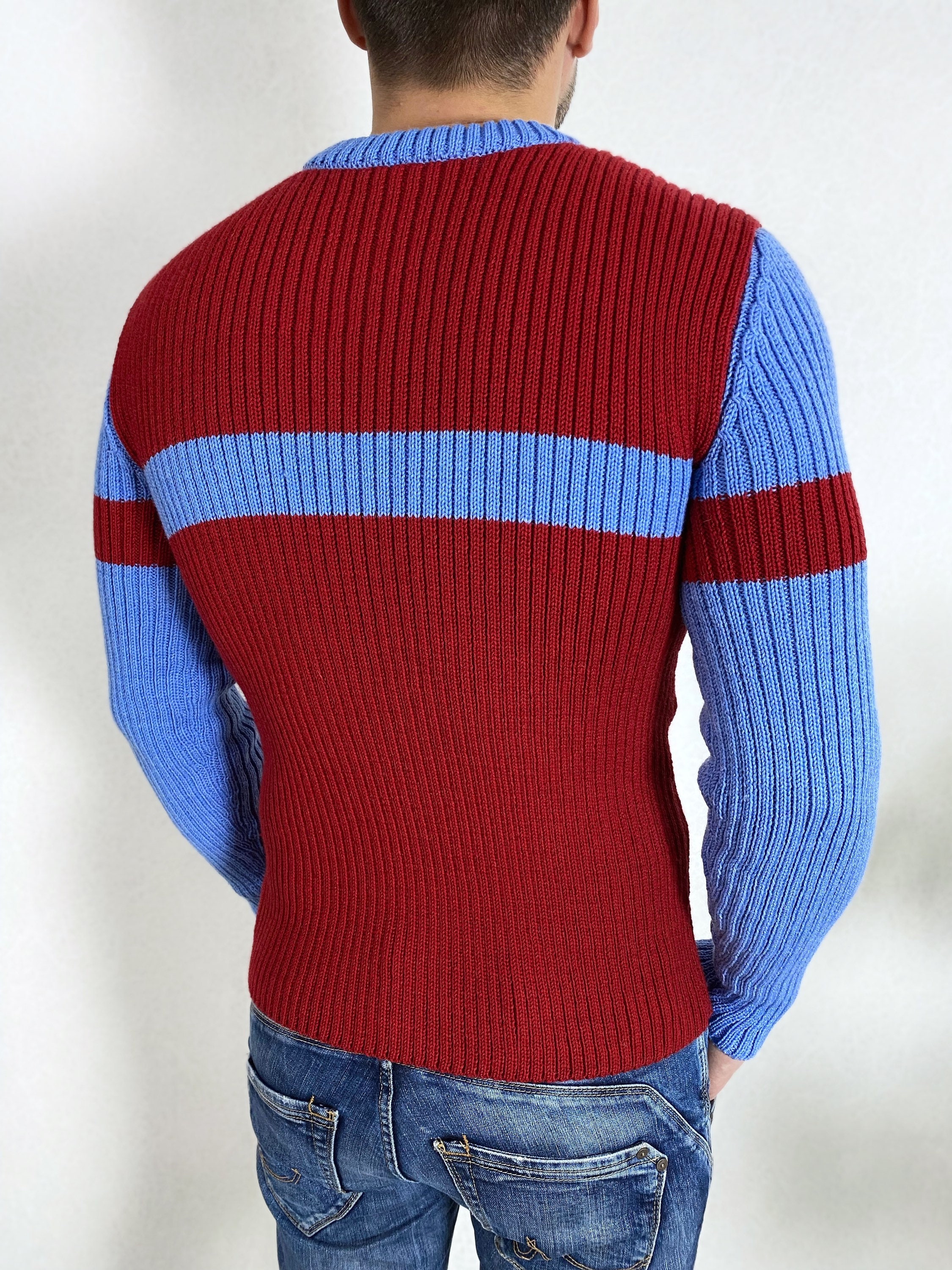 Hand Knit Mens Sweater Men's Turtleneck Blue Red Mens - Etsy
