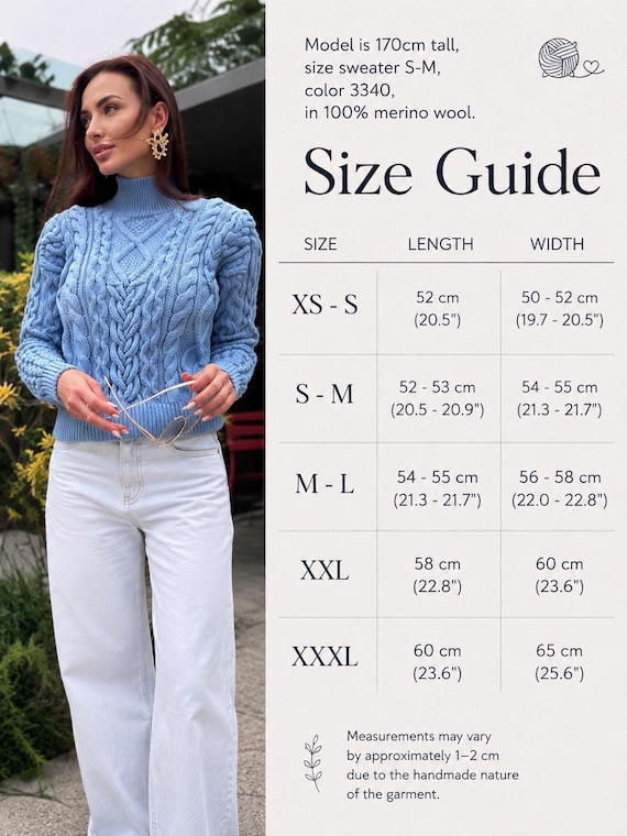 Hand Knit Sweater Chunky Knit Turtleneck Pullover Oversize Crop