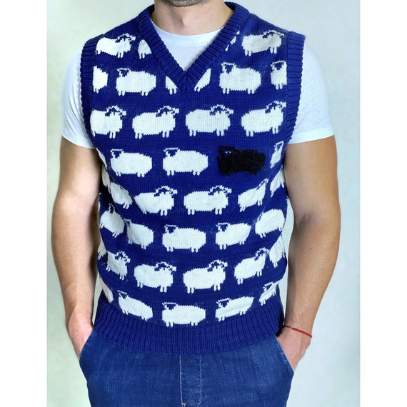 Blue Knitted Vest White Black Sheep for Men Knit Merino Cable Knit Sweater  Vest White Sheep Sleeveless Jacket Mens Wool Gift for Him - Etsy UK