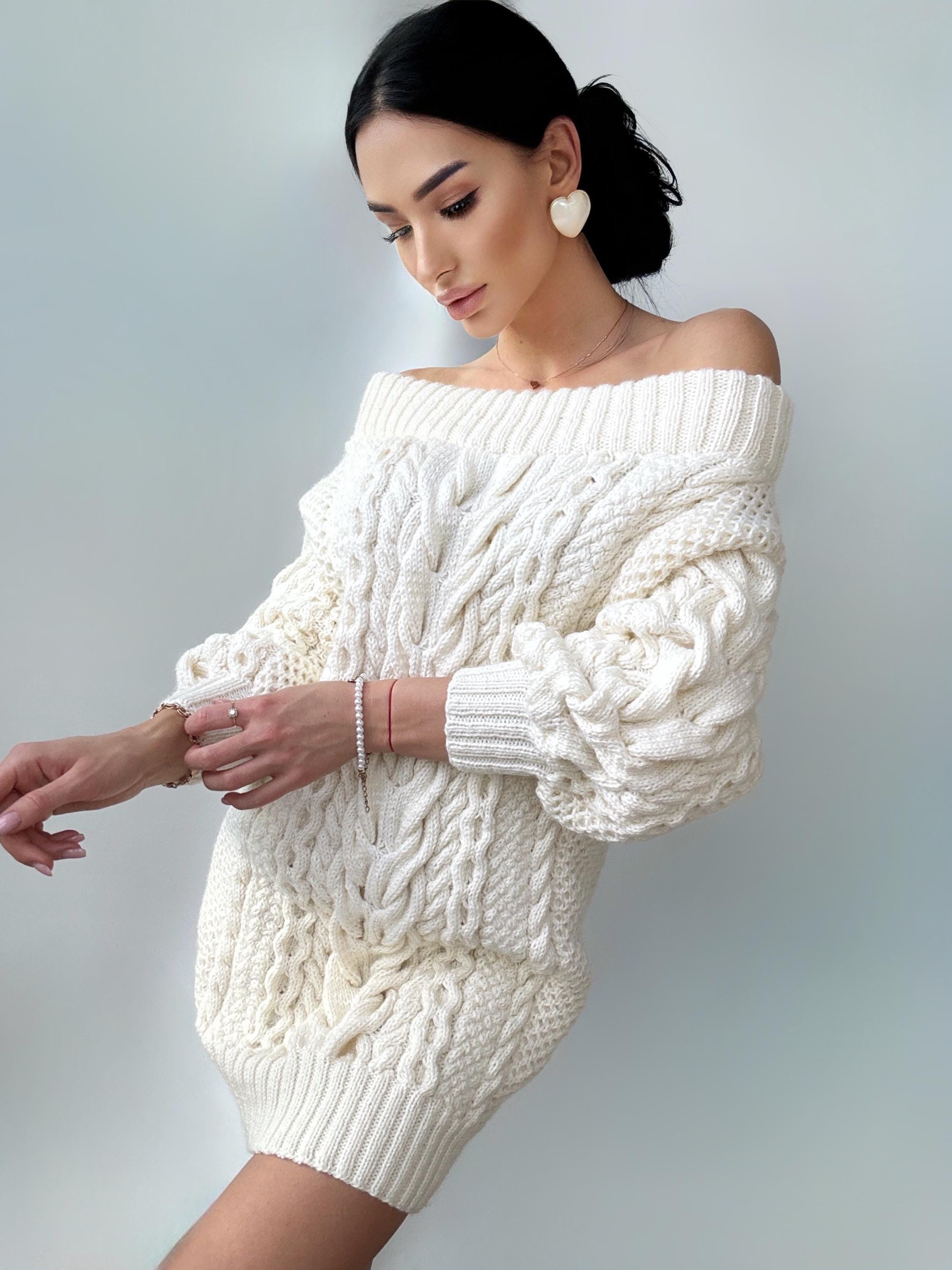 Cable Sweater Dress off Shoulder - Etsy