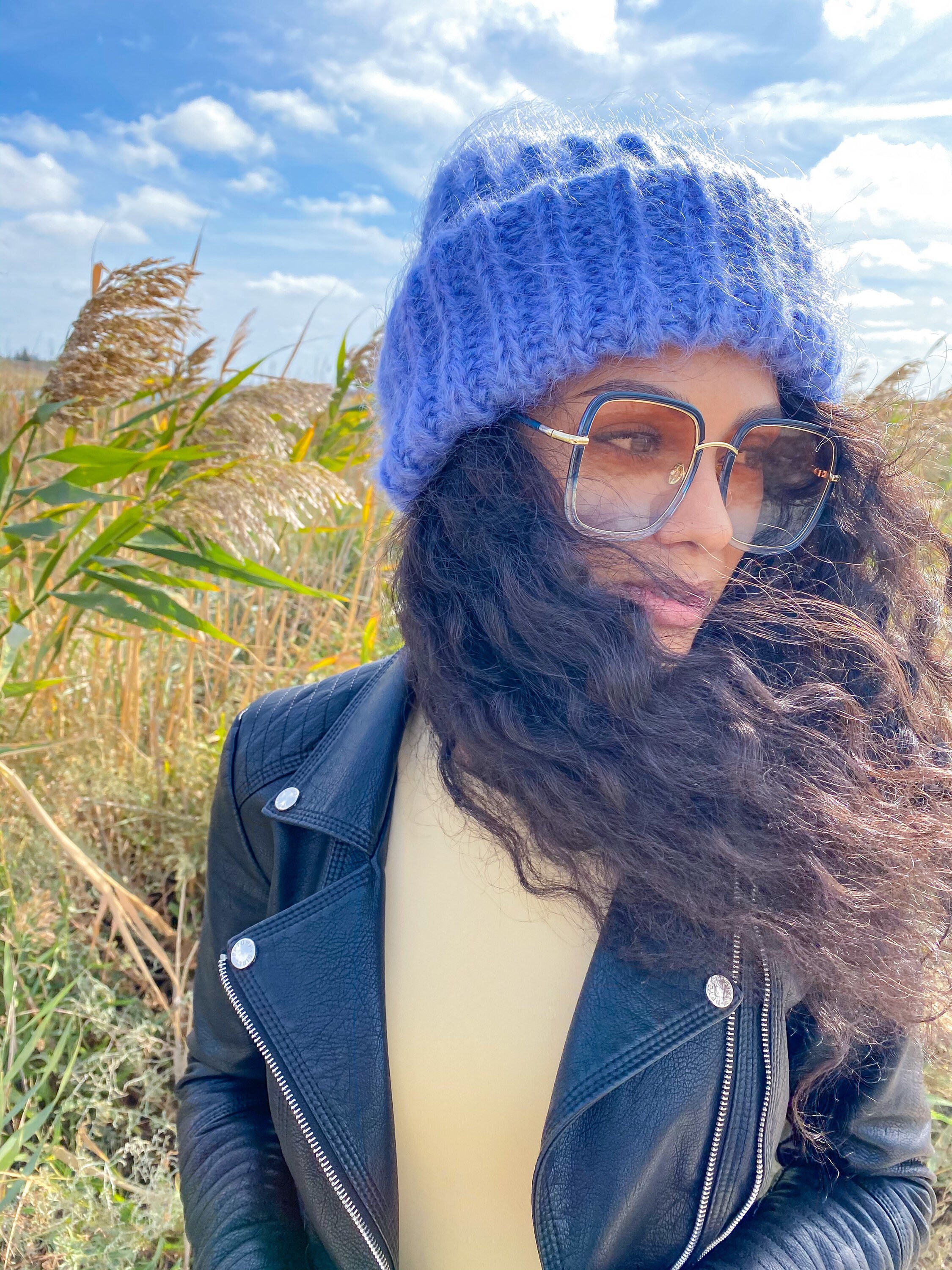 Women\'s Handknitted Hat Mohair Yarn Blue XL Blue Mohair Beanie - Etsy main image 2