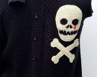 Knitted Men Cardigan Skull Bones Rockabilly Cardigan Goth Punk