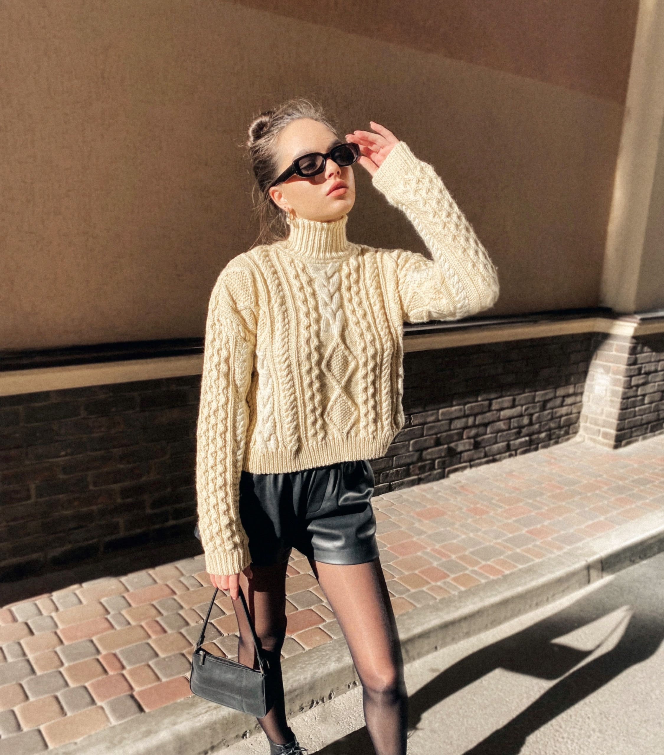 Blue Cropped Cable Knit Sweater - Firefly