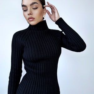 Organic Cotton Knitted Turtleneck for women Ribbed Knitted Sweater Long Sleeve Sweater Comfortable body-friendly Turtle neck wool