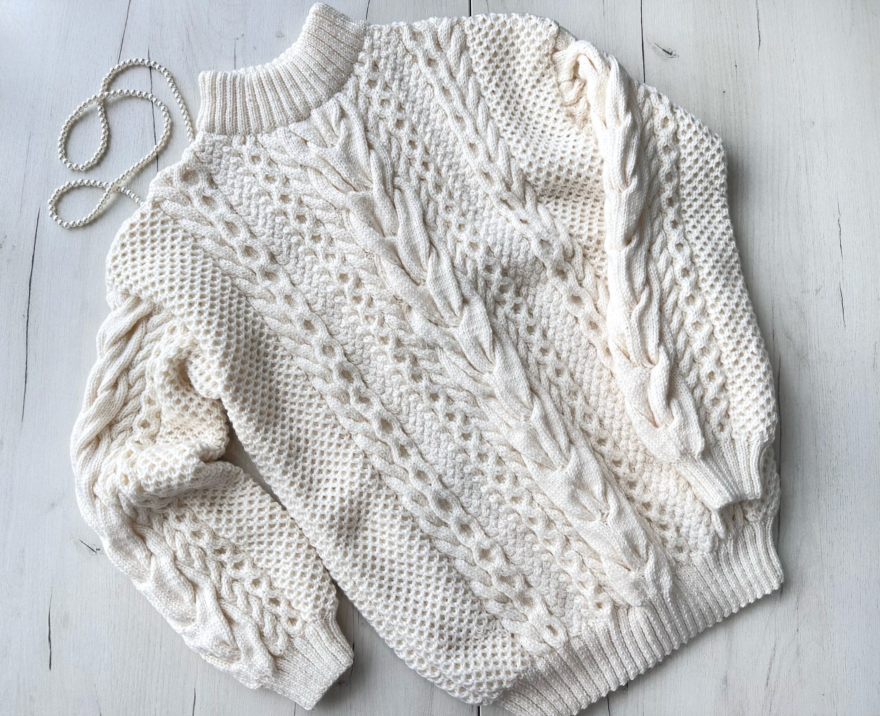 Aran Long Oversize Sweater Big Hand Knit Merino Wool Mixture 