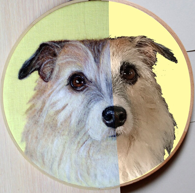 Felted dog portrait Custom Pet painting Needle felted dog Etsy
