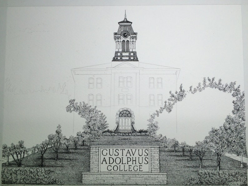 Gustavus Adolphus College old Main Mounted and Matted Print Etsy