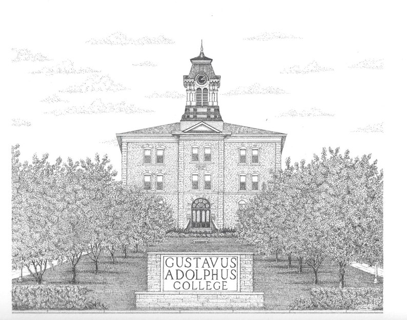 Gustavus Adolphus College old Main Mounted and Matted Print Etsy