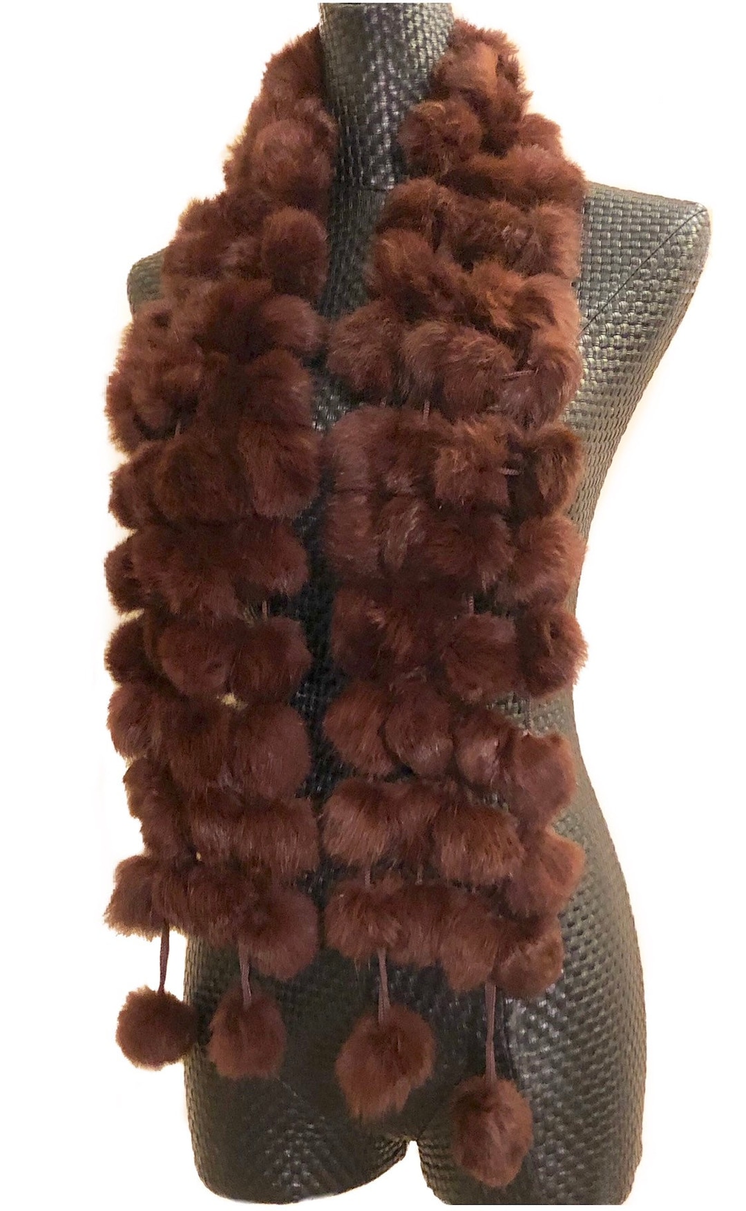 Authentic Angora Rabbit Fur 4 Ball Fur Pom Pom Ball Scarf Brown - Etsy