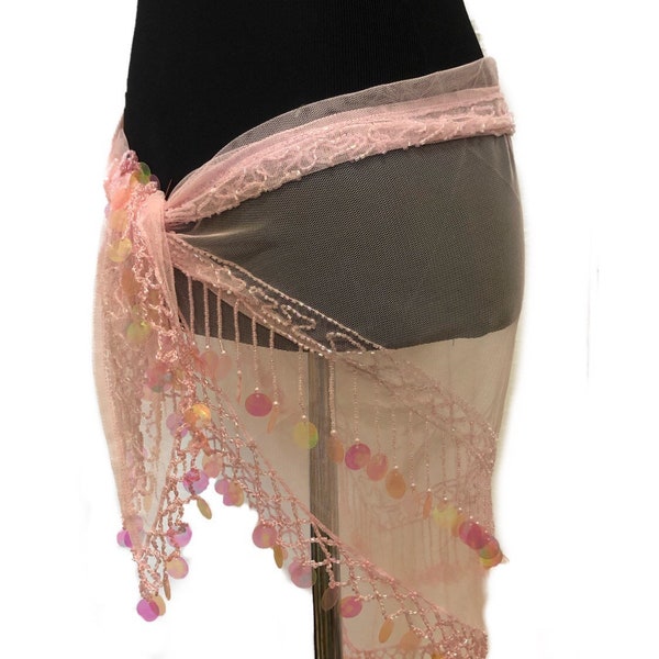 Handmade cruise beaded triangle soft lace shawl hip scarf wrap with coin fringe