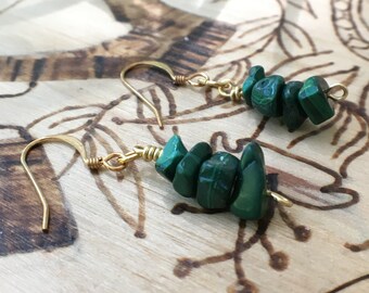 Wire Wrapped Malachite Stone Dangly Earrings - Choose Your Wire