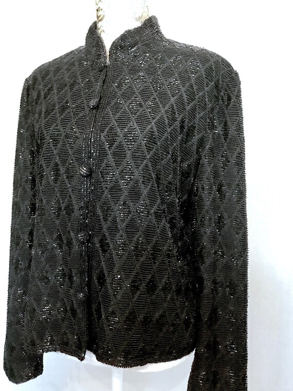 80S Jet Black Beaded Mandarin Collar Jacket
