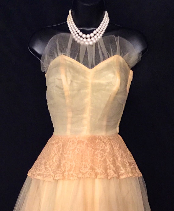 40's Buttercup Lace, Chiffon and Net Gown V