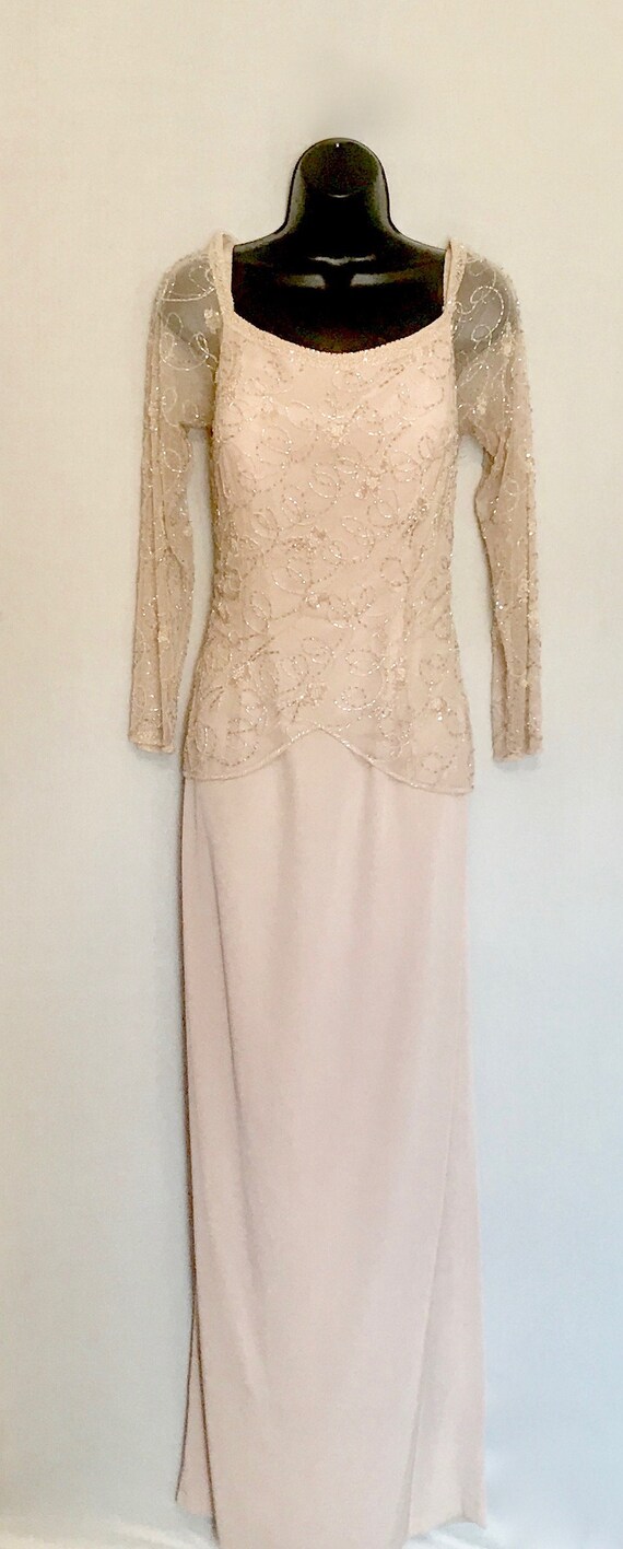 Vintage Taupe Beaded Evening Gown VJ354