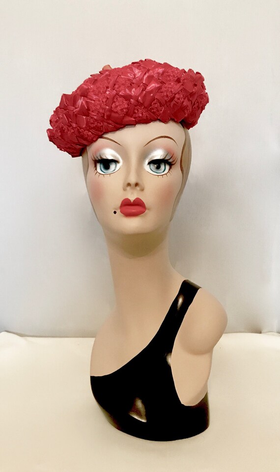 50s Ladies Red Straw Hat 4038