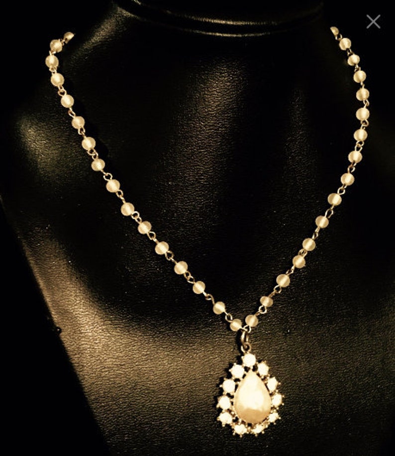 Vintage Mabe Pearl and Rhinestone Pendant Necklace VG2453