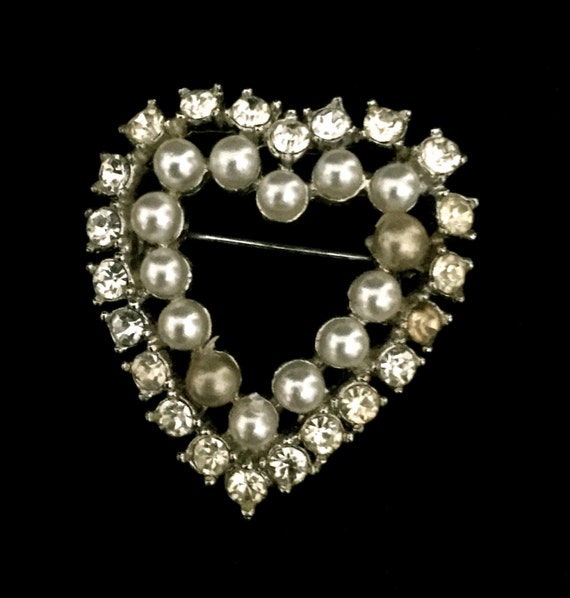 40's Pearl and Rhinestone Heart