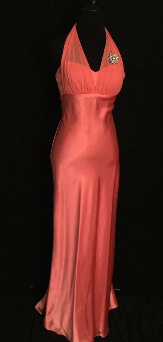 Tangerine Liquid Satin Halter Gown VG