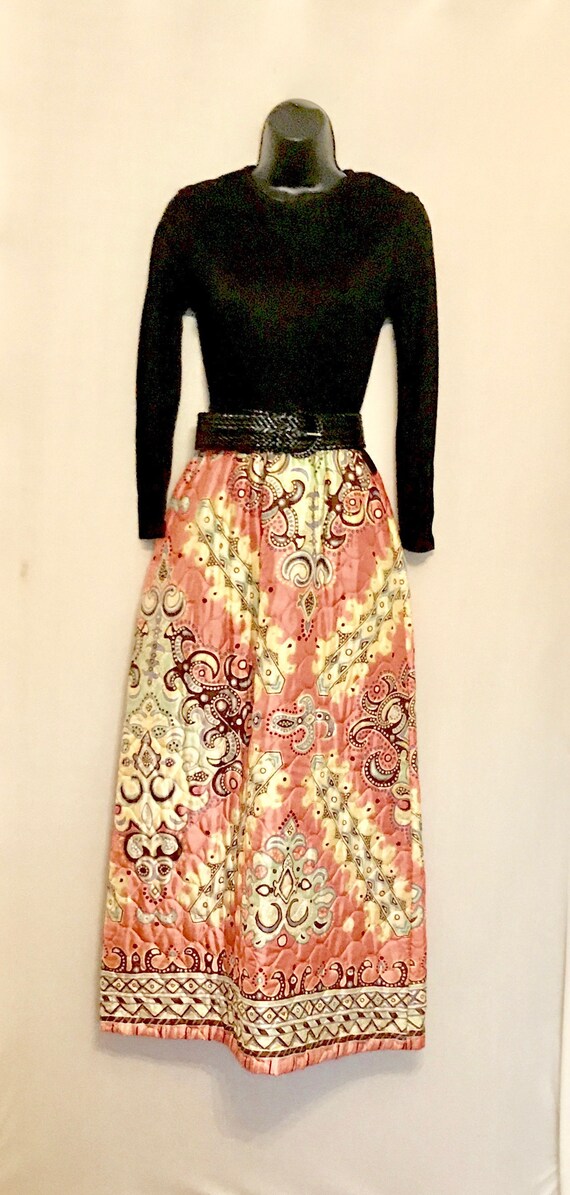60s Mod Quilted Skirt Hostess Maxi VG395