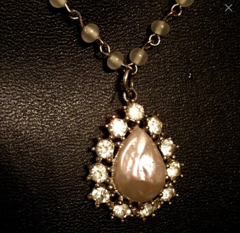 Vintage Mabe Pearl and Rhinestone Pendant Necklace VG2453