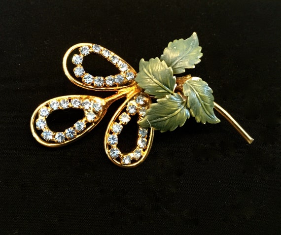 40s Blue Rhinestone Floral Brooch VG10