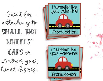 Valentines Day tags, Valentines Day cards, printable valentines, valentines printable, car valentines tag, kid valentines, wheelie like you