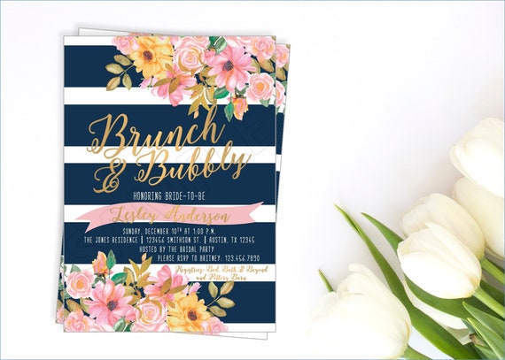 Navy and Floral Bridal Shower Invitation, Navy and Floral Bridal Shower Invite, Navy Stripe Bridal Shower Invitation, Floral Bridal Shower Il_570xn