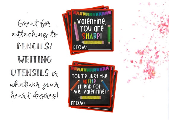 Crayon valentines tags, pencil valentines tags, school valentines, valentines tags, printable valentines, kids valentines, instant download Il_570xn