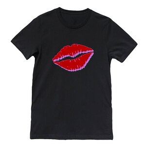 Lips shirt, Valentines shirt, black lips shirt, kiss black shirt, black and red lips shirt, Valentines gift, Valentines Day shirt,Valentines image 2