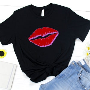 Lips shirt, Valentines shirt, black lips shirt, kiss black shirt, black and red lips shirt, Valentines gift, Valentines Day shirt,Valentines image 1