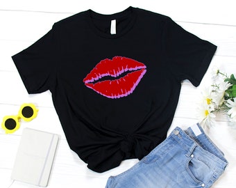 Lips shirt, Valentines shirt, black lips shirt, kiss black shirt, black and red lips shirt, Valentines gift, Valentines Day shirt,Valentines