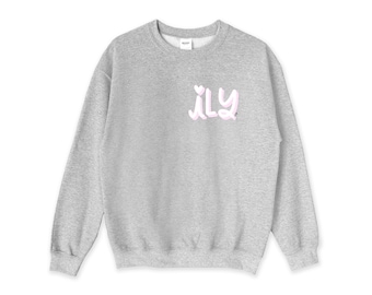 I love you sweatshirt, Valentines sweatshirt, ily sweatshirt, grey white pink sweatshirt, Valentines Day gift for her, love sweatshirt