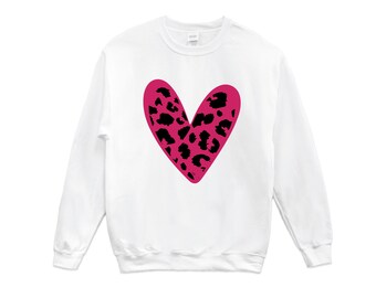 Pink heart leopard sweatshirt, Valentines sweatshirt, heart sweatshirt, leopard sweatshirt, pink sweatshirt, Valentines Day gift for her