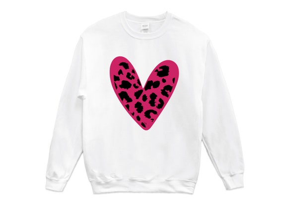 Pink heart leopard sweatshirt, Valentines sweatshirt, heart sweatshirt, leopard sweatshirt, pink sweatshirt, Valentines Day gift for her Il_570xn