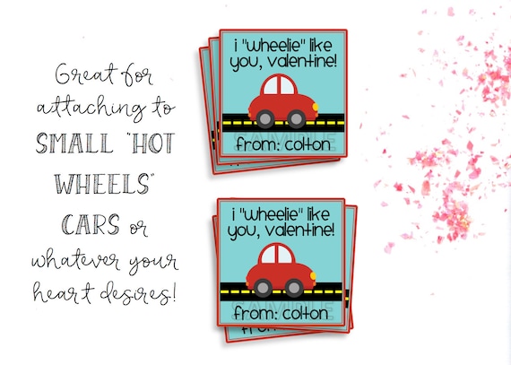 Valentines Day tags, Valentines Day cards, printable valentines, valentines printable, car valentines tag, kid valentines, wheelie like you Il_570xn