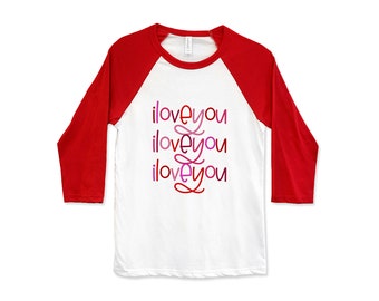 I love you shirt, I love you baseball tee, Valentine's Day shirt, Valentine's gift for her, pink and red shirt, Valentine's Day gift