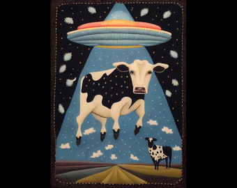 Cow Abduction quilt sticker - Alien & UFO abduction