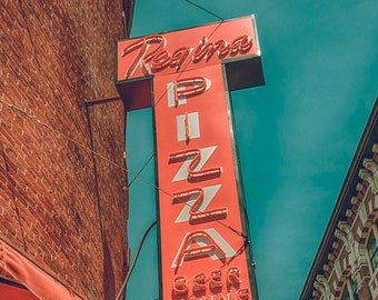 Boston North End Vintage Regina Pizza Sign, Kitchen Art, Boston Canvas Wall Art, Choose Framed or Unframed Print, Canvas Wrap or Metal