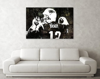 Tom Brady Art, New England Patriots, Tom Brady Canvas Art, Tom Brady Poster, Football Art in PRINT or CANVAS, Free Ship!