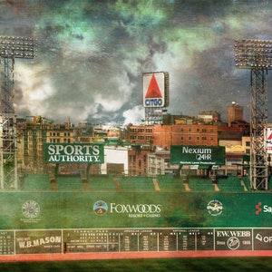 Green Monster Red Sox- Red Sox Print - Vintage Sports Decor - Boston Red Sox Canvas - CITGO Sign Art - Boston Red Sox