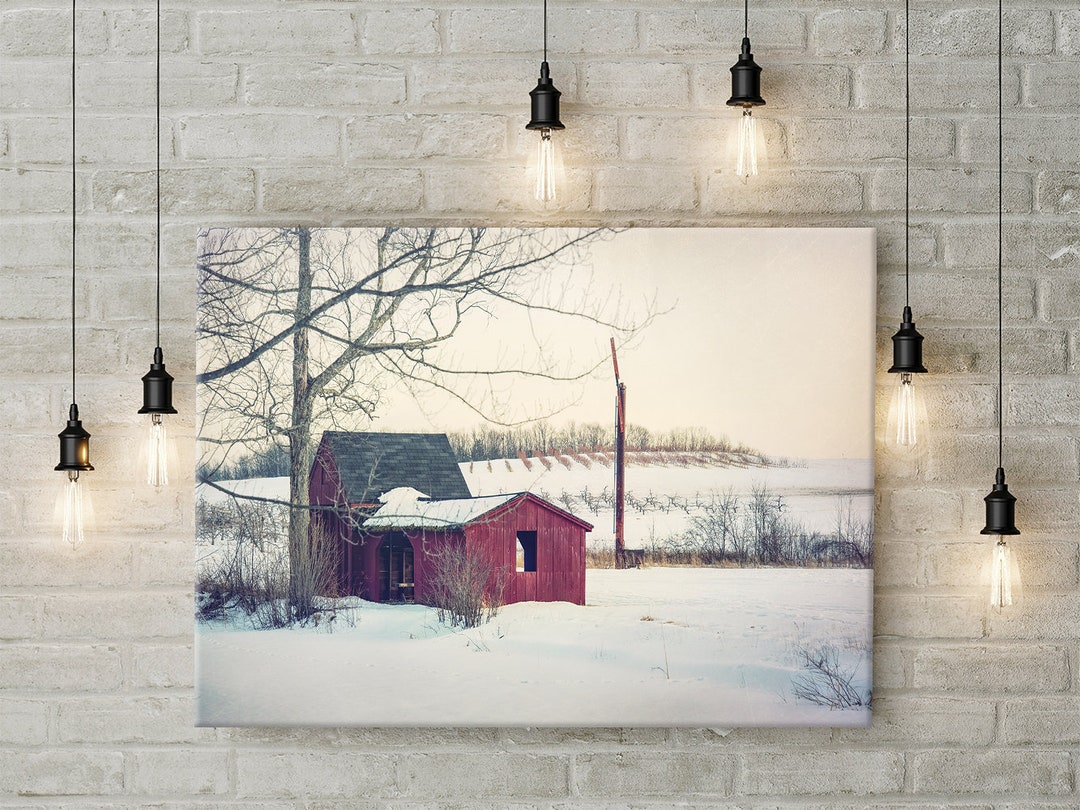 Red Barn Wall Art, Barn Photography, Farmhouse Decor, Farm Art, Winter