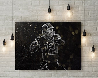 Tom Brady Digital Mixed Media Art, New England Patriots, Tom Brady Canvas Art, Tom Brady Poster, Football Art in PRINT or CANVAS, Free Ship!