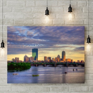Boston Skyline Art, Boston Skyline Canvas, Massachusetts Wall Art, Charles River Print, Boston Massachusetts, Cityscape Art, Boston Wall Art