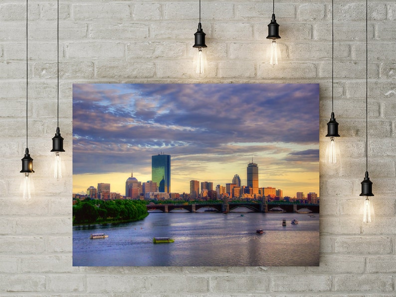 Boston Skyline Canvas Print, Charles River, Massachusetts Wall Art image 1