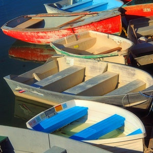 Row Boats Docked in Rockport Ma Row Boat Print Colorful Wall Art Fishing Decor Ocean Decor Coastal Wall Decor Beach Canvas image 1