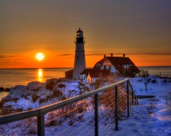 Lighthouse Photo, Maine Photograph, Portland Head Light, Coastal Art, Beach Decor, Seascape Print, Nautical Art, Ocean Sunrise, Cottage Art