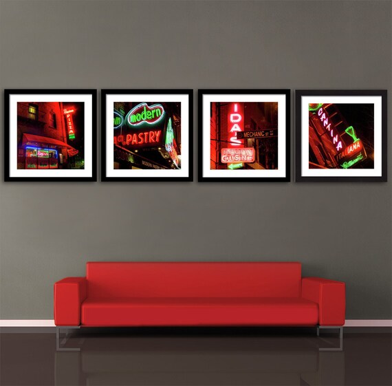 Boston North End Neon Restaurant Signs, Set of 4 Prints