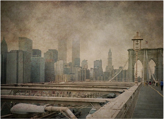 New York City Skyline With Twin Towers Vintage Nyc Skyline Etsy