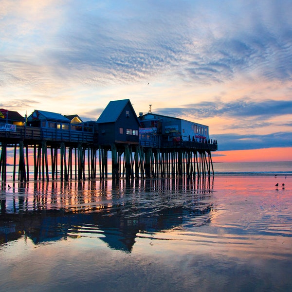 Nautical Decor, Old Orchard Beach, Maine photography, Sunset Print, Ocean Sunset Photo, New England Seacoast, Beach Decor, Coastal Decor