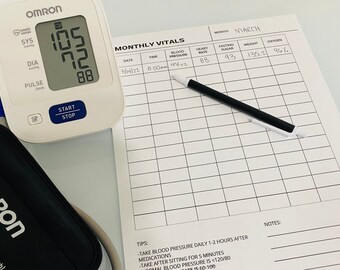 Vitals Log, Blood Pressure Log, Fasting Blood Sugar, Weight, Oxygen